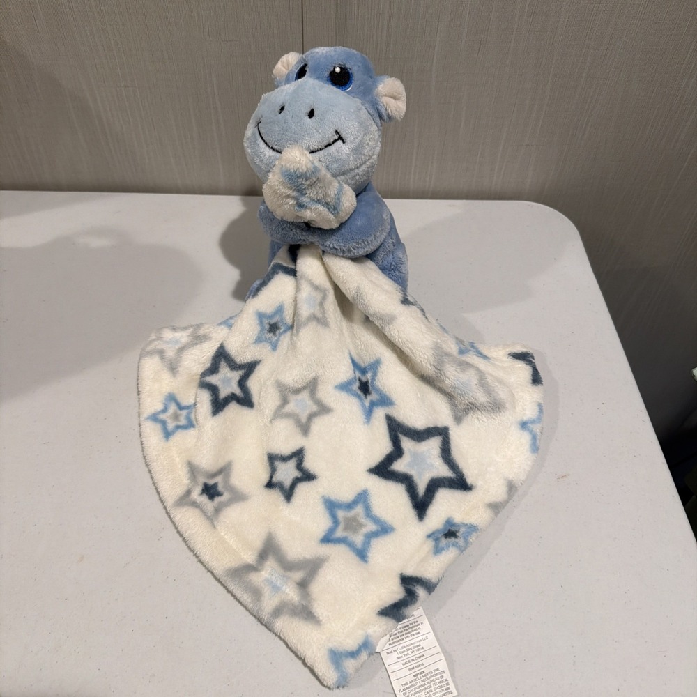 Little Beginnings Baby Blue Hippo White Gray Stars Lovey Security Blanket Plush